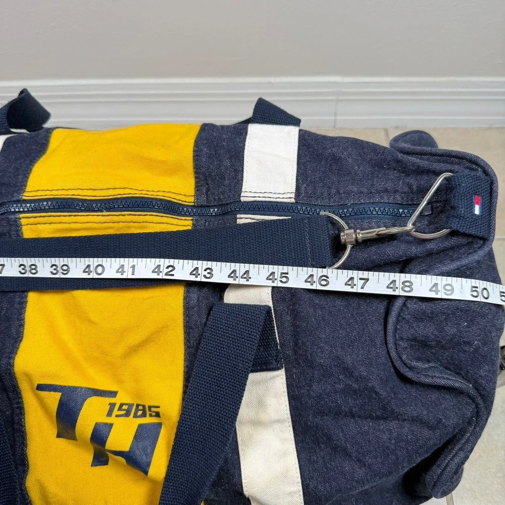 Vintage 1985 Tommy Hilfiger Duffle Bag Large Navy Yellow Denim Travel